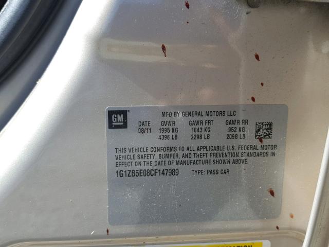 1G1ZB5E08CF147989 - 2012 CHEVROLET MALIBU LS GOLD photo 10