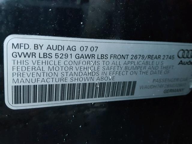 WAUDH74F28N032607 - 2008 AUDI A6 3.2 QUA BLACK photo 10