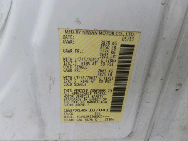 1N6BF0KL4DN107041 - 2013 NISSAN NV 1500 WHITE photo 10