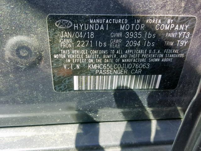 KMHC65LC0JU076063 - 2018 HYUNDAI IONIQ BLUE GRAY photo 10