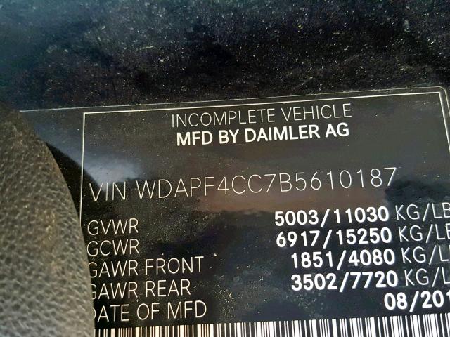 WDAPF4CC7B5610187 - 2011 MERCEDES-BENZ SPRINTER 3 BLACK photo 10