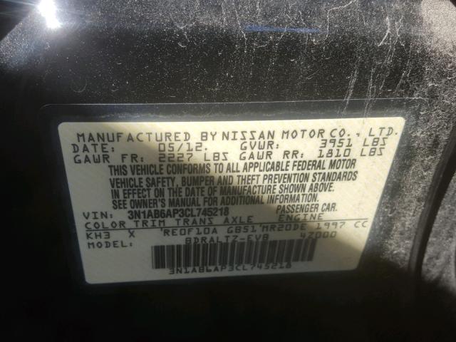 3N1AB6AP3CL745218 - 2012 NISSAN SENTRA 2.0 BLACK photo 10