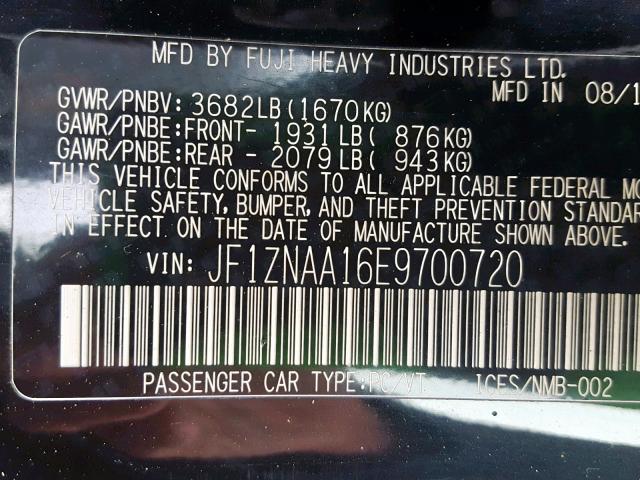 JF1ZNAA16E9700720 - 2014 TOYOTA SCION FR-S BLACK photo 10