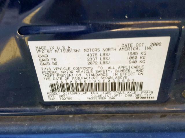 4A3AB36F99E035693 - 2009 MITSUBISHI GALANT ES BLUE photo 10