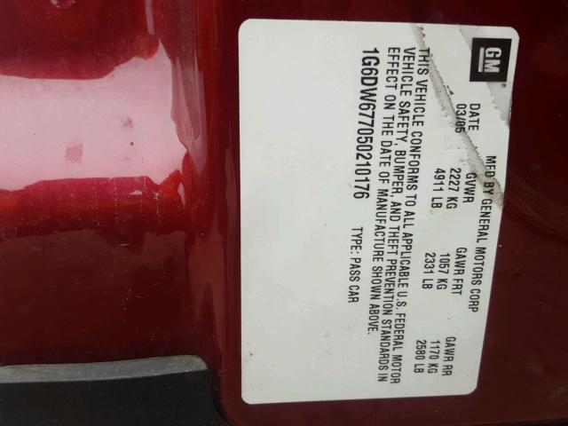 1G6DW677050210176 - 2005 CADILLAC STS RED photo 10