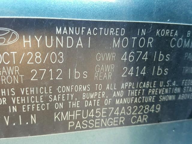 KMHFU45E74A322849 - 2004 HYUNDAI XG 350 BLUE photo 10