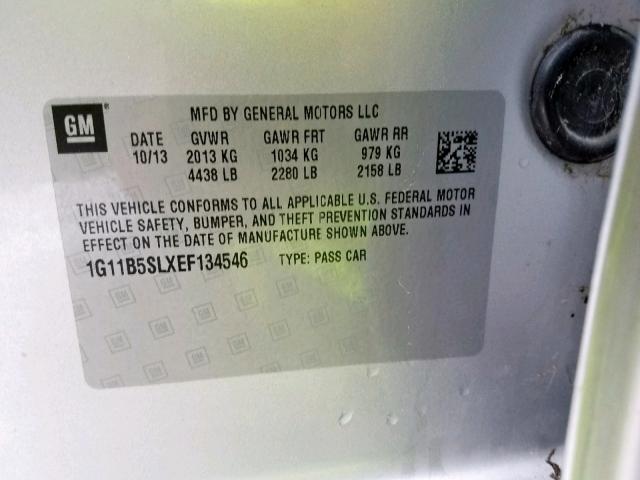 1G11B5SLXEF134546 - 2014 CHEVROLET MALIBU LS 灰色 照片 10