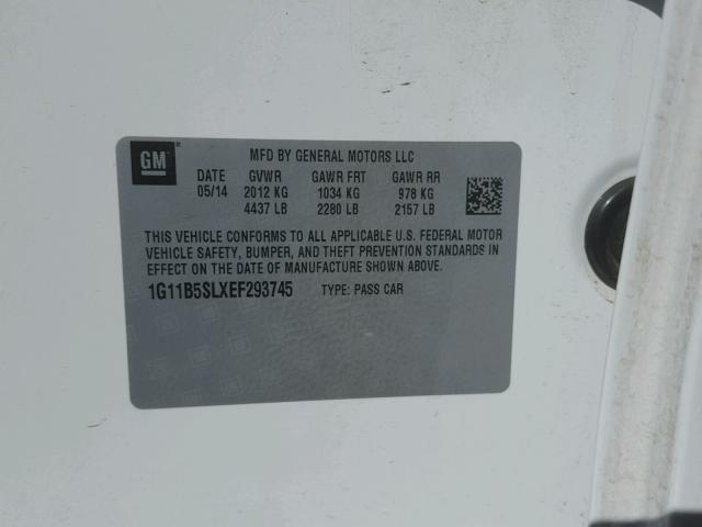 1G11B5SLXEF293745 - 2014 CHEVROLET MALIBU LS 白色 照片 10