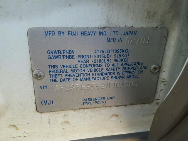 JF1SF65542H702508 - 2002 SUBARU FORESTER S 白色 照片 10