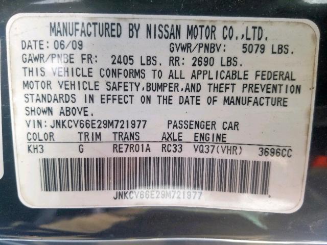 JNKCV66E29M721977 - 2009 INFINITI G37 BASE BLACK photo 10