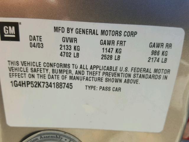 1G4HP52K734188745 - 2003 BUICK LESABRE CU GOLD photo 10