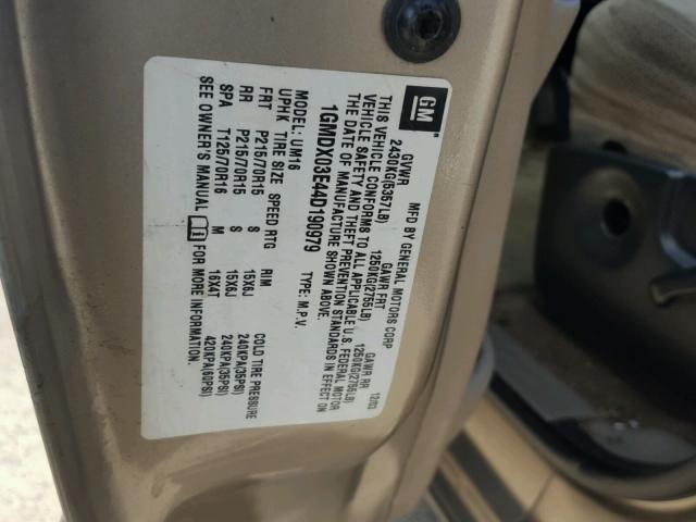 1GMDX03E44D190979 - 2004 PONTIAC MONTANA TAN photo 10