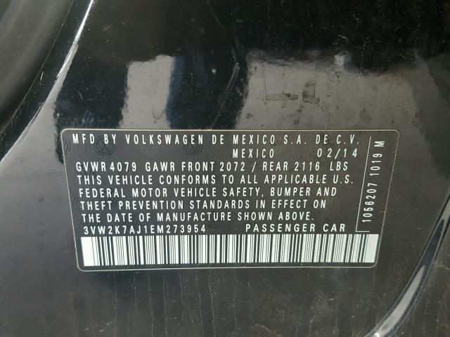 3VW2K7AJ1EM273954 - 2014 VOLKSWAGEN JETTA BASE Սև լուսանկար 10