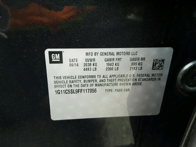 1G11C5SL9FF117056 - 2015 CHEVROLET MALIBU 1LT შავი ფოტო 10