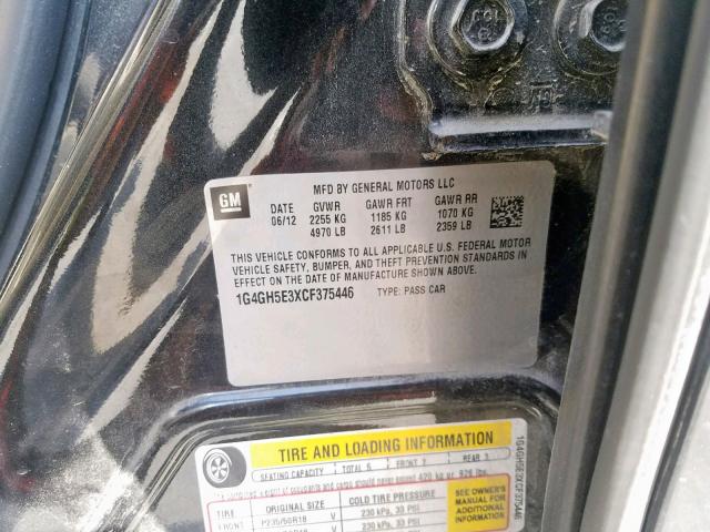 1G4GH5E3XCF375446 - 2012 BUICK LACROSSE P BLACK photo 10