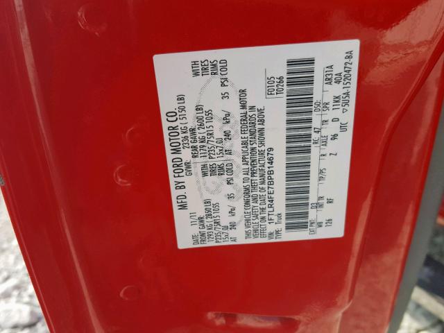 1FTLR4FE7BPB14679 - 2011 FORD RANGER SUP RED photo 10