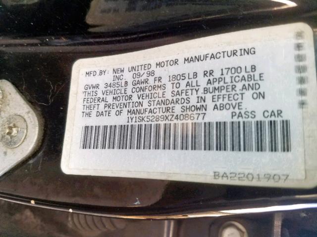 1Y1SK5289XZ408677 - 1999 CHEVROLET GEO PRIZM 黑色 照片 10