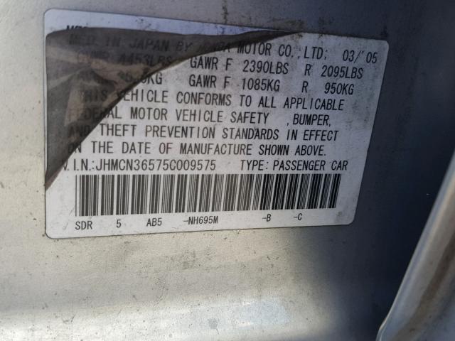 JHMCN36575C009575 - 2005 HONDA ACCORD HYB GRAY photo 10