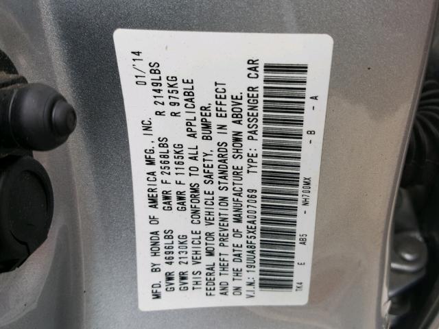 19UUA8F5XEA007069 - 2014 ACURA TL TECH SILVER photo 10