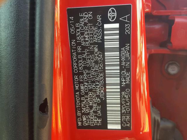 JTDKDTB30E1567347 - 2014 TOYOTA PRIUS C RED photo 10