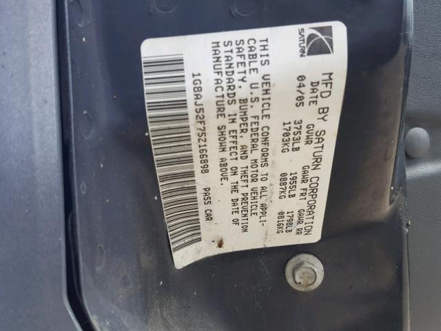 1G8AJ52F75Z166898 - 2005 SATURN ION LEVEL GRAY photo 10