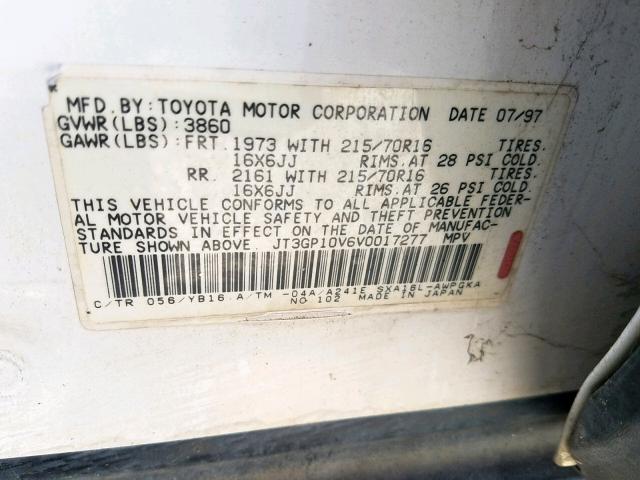 JT3GP10V6V0017277 - 1997 TOYOTA RAV4 WHITE photo 10