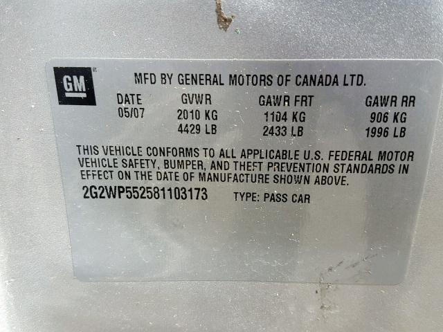 2G2WP552581103173 - 2008 PONTIAC GRAND PRIX SILVER photo 10
