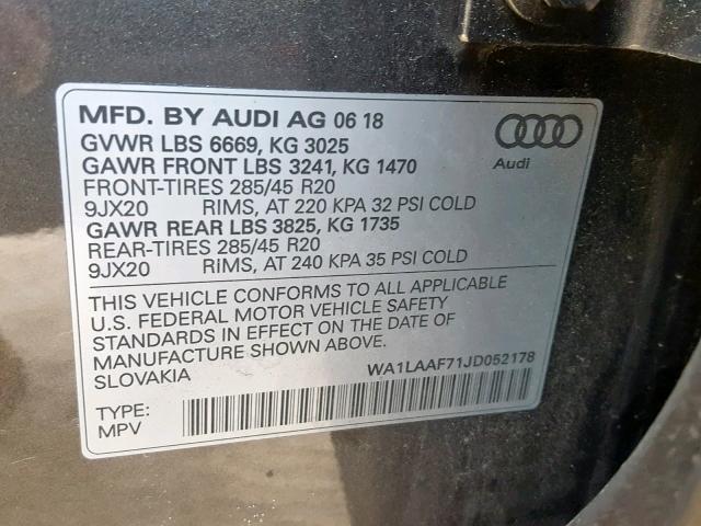 WA1LAAF71JD052178 - 2018 AUDI Q7 PREMIUM PLUS  photo 10