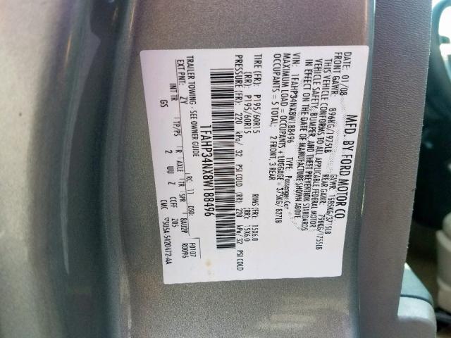 1FAHP34NX8W188496 - 2008 FORD FOCUS S/SE SILVER photo 10