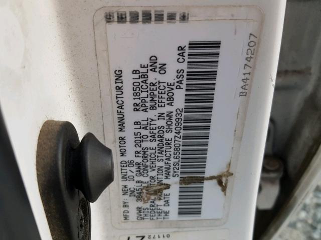 5Y2SL65807Z409932 - 2007 PONTIAC VIBE WHITE photo 10