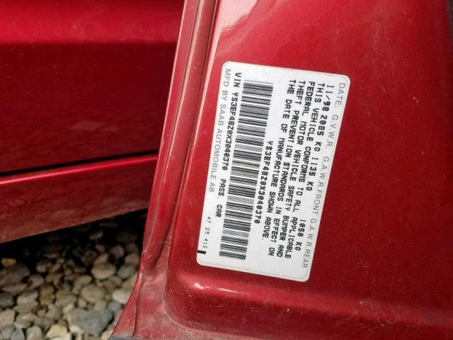 YS3EF48Z0X3040370 - 1999 SAAB 9-5 SE RED photo 10