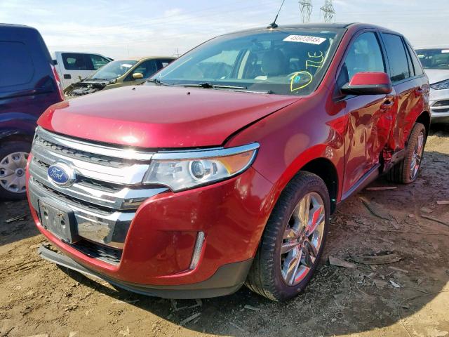 2FMDK4JC5EBA68081 - 2014 FORD EDGE SEL RED photo 2