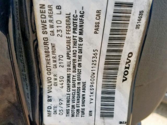 YV1KS9600W1125365 - 1998 VOLVO S90 BLUE photo 10