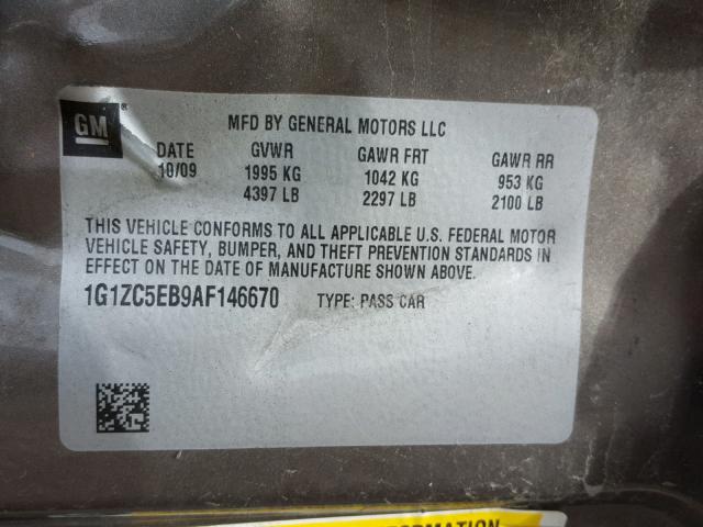 1G1ZC5EB9AF146670 - 2010 CHEVROLET MALIBU 1LT BROWN photo 10