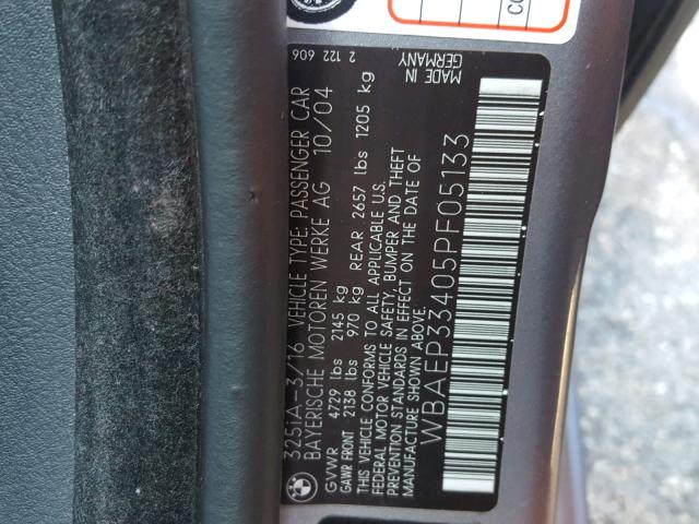 WBAEP33405PF05133 - 2005 BMW 325 XIT GRAY photo 10