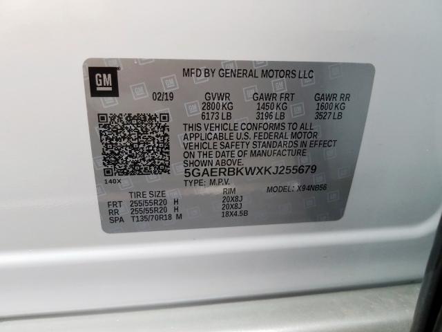 5GAERBKWXKJ255679 - 2019 BUICK ENCLAVE ES WHITE photo 10