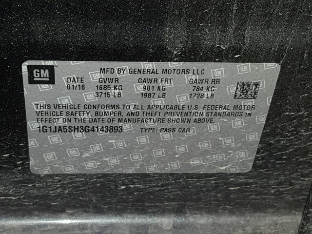 1G1JA5SH3G4143893 - 2016 CHEVROLET SONIC LS GRAY photo 10