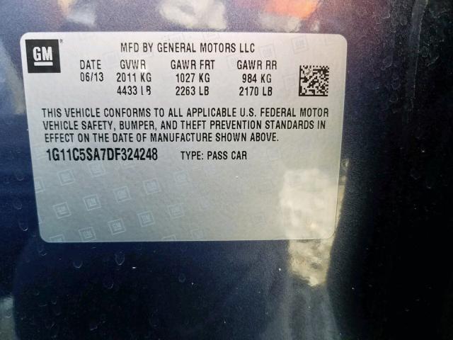 1G11C5SA7DF324248 - 2013 CHEVROLET MALIBU 1LT 黑色 照片 10