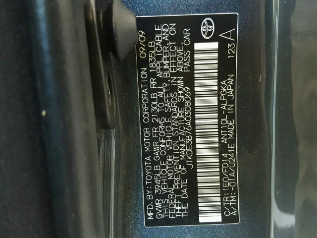 JTKDE3B76A0308069 - 2010 TOYOTA SCION TC ლურჯი ფოტო 10