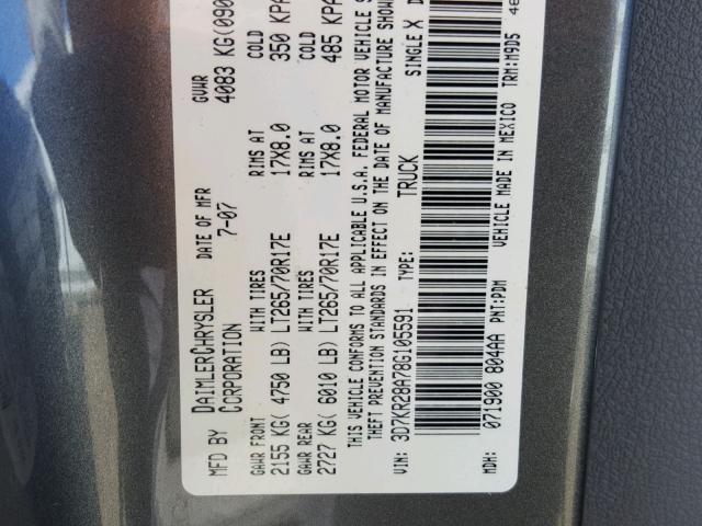 3D7KR28A78G105591 - 2008 DODGE RAM 2500 S ნაცრისფერი ფოტო 10