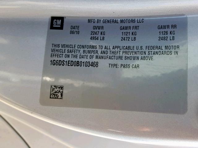 1G6DS1ED0B0103468 - 2011 CADILLAC CTS PREMIU SILVER photo 10