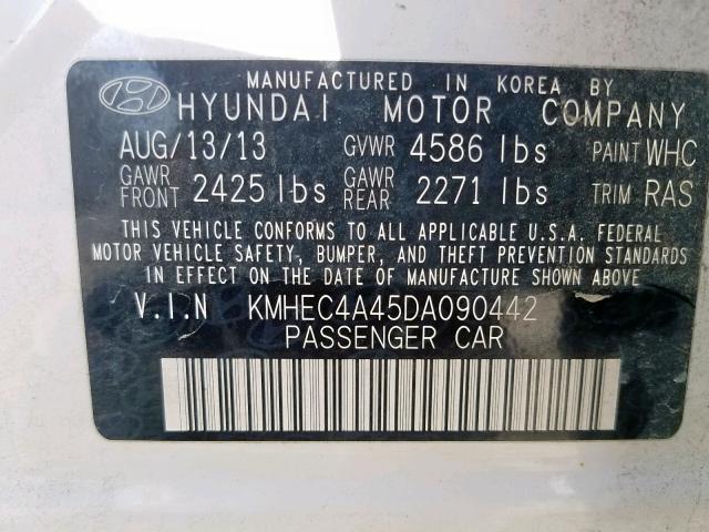 KMHEC4A45DA090442 - 2013 HYUNDAI SONATA HYB WHITE photo 10