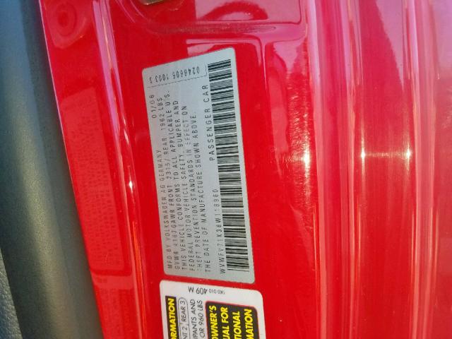 WVWFV71K36W118960 - 2006 VOLKSWAGEN NEW GTI RED photo 10