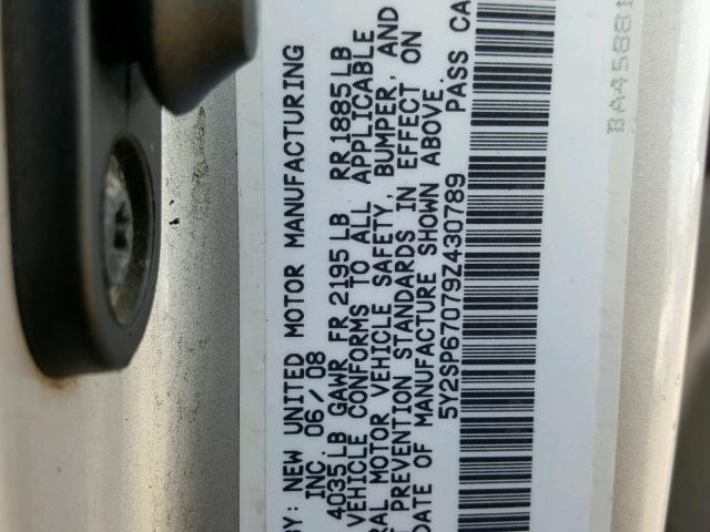 5Y2SP67079Z430789 - 2009 PONTIAC VIBE SILVER photo 10