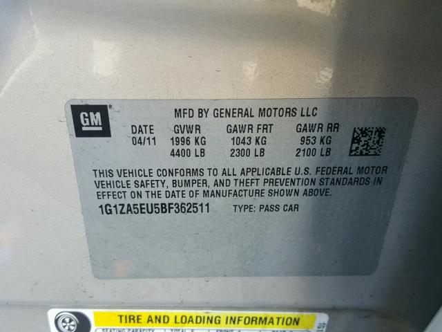 1G1ZA5EU5BF362511 - 2011 CHEVROLET MALIBU LS 棕色 照片 10