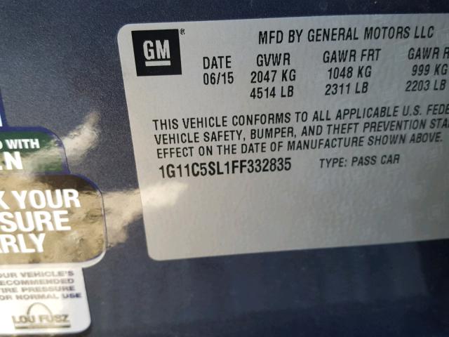 1G11C5SL1FF332835 - 2015 CHEVROLET MALIBU 1LT BLUE photo 10