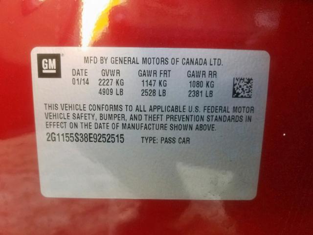 2G1155S38E9252515 - 2014 CHEVROLET IMPALA LTZ RED photo 10