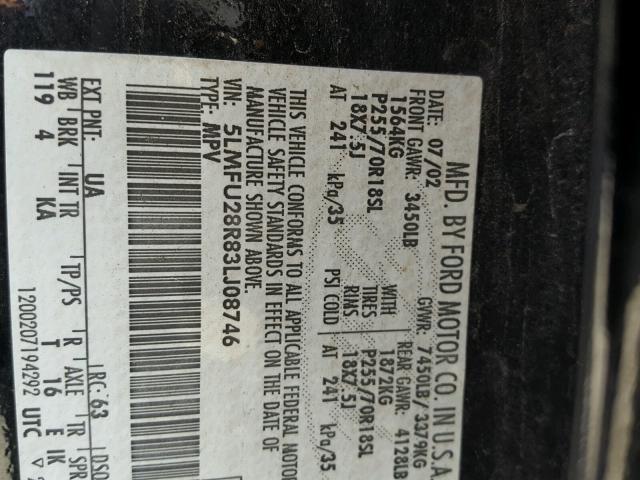 5LMFU28R83LJ08746 - 2003 LINCOLN NAVIGATOR Қара фото 10