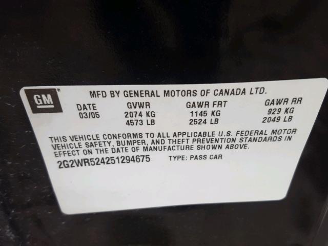 2G2WR524251294675 - 2005 PONTIAC GRAND PRIX Қара фото 10