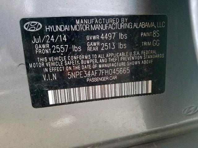 5NPE34AF7FH045665 - 2015 HYUNDAI SONATA SPO GRAY photo 10